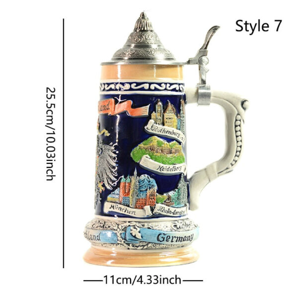 mamure Traditional German Beer Stein – Vintage Ceramic Mug with Lid - Image 8