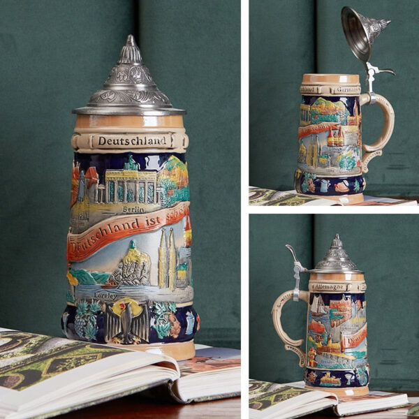 mamure Traditional German Beer Stein – Vintage Ceramic Mug with Lid - Image 16