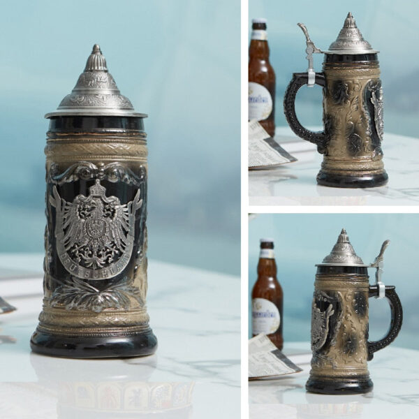 mamure Traditional German Beer Stein – Vintage Ceramic Mug with Lid - Image 14