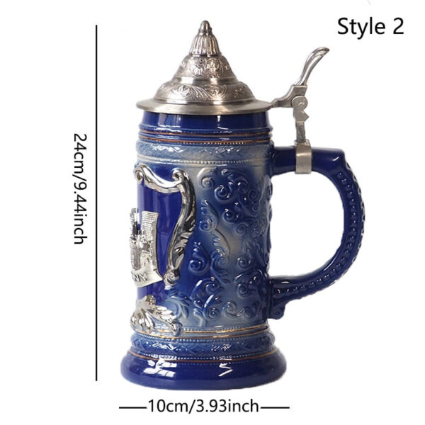 mamure Traditional German Beer Stein – Vintage Ceramic Mug with Lid - Image 3