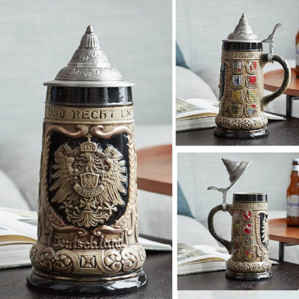 mamure Traditional German Beer Stein – Vintage Ceramic Mug with Lid - Image 13