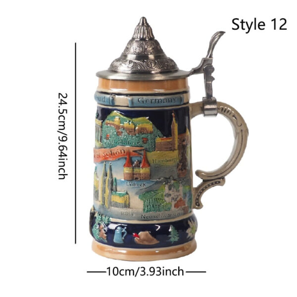 mamure Traditional German Beer Stein – Vintage Ceramic Mug with Lid - Image 11
