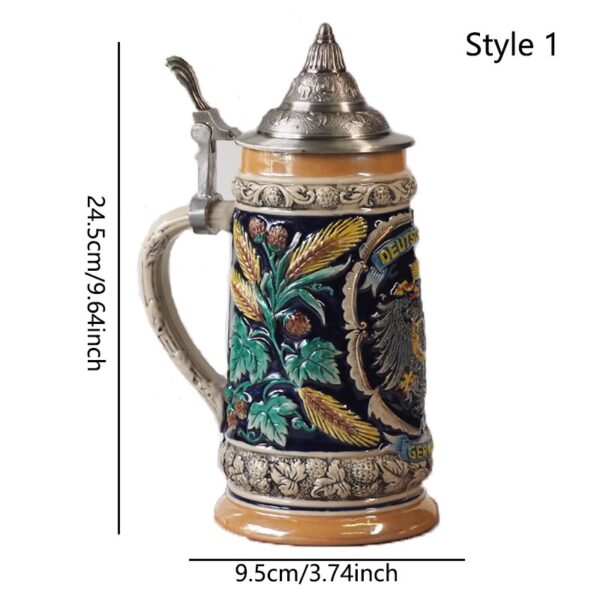 mamure Traditional German Beer Stein – Vintage Ceramic Mug with Lid - Image 2