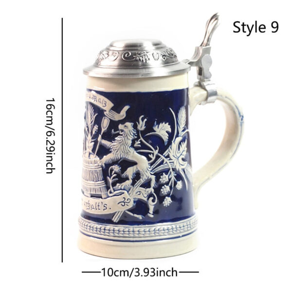 mamure Traditional German Beer Stein – Vintage Ceramic Mug with Lid - Image 10
