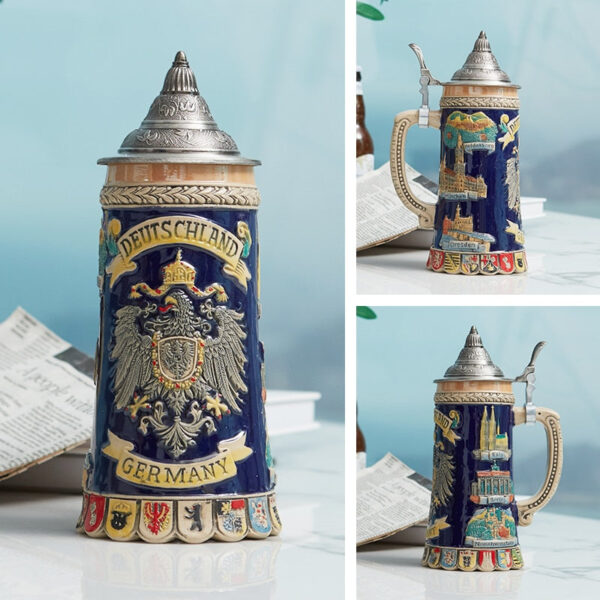 mamure Traditional German Beer Stein – Vintage Ceramic Mug with Lid - Image 15