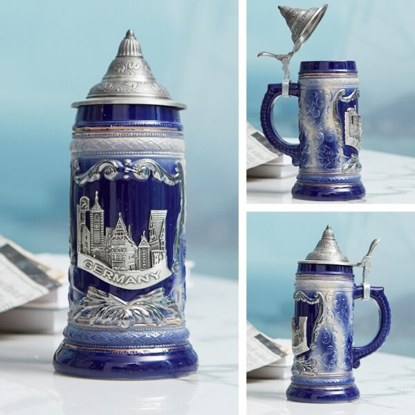 mamure Traditional German Beer Stein – Vintage Ceramic Mug with Lid - Image 12